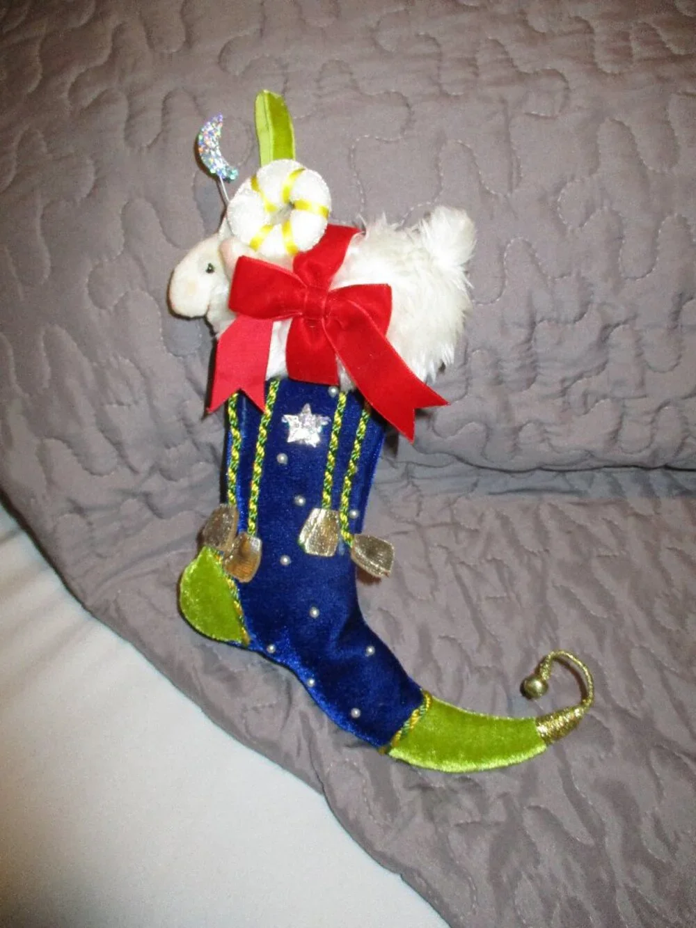 2 Patience Brewster Krinkles Cheer & Ram Mini Christmas Stocking Elf‎ Boot 2009